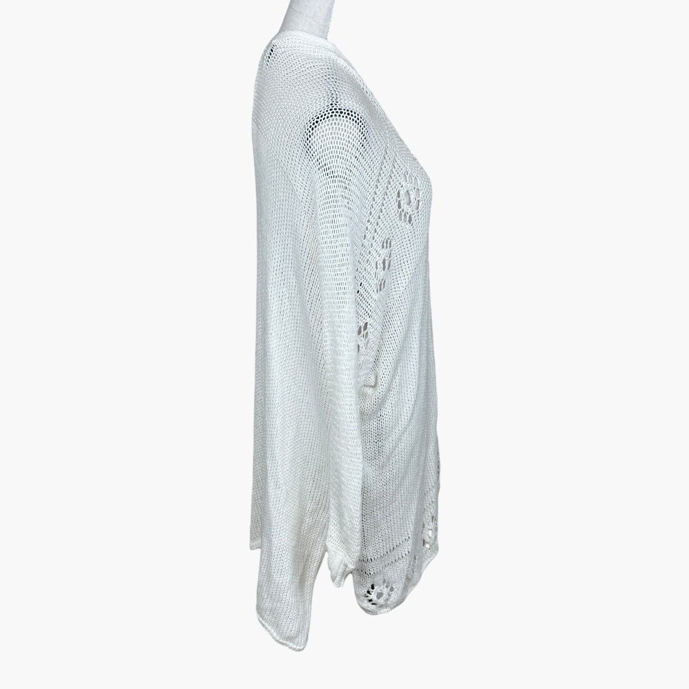 Wooden Ships White Crochet Knit Open Front Cardigan Sweater Women S M - Picture 6 of 6